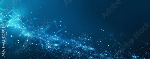 Abstract background with glowing dots and connection lines on a dark blue, cyan or teal colored background.