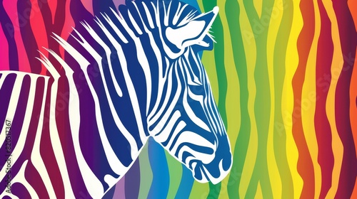 Zebra with rainbow stripes  symbolizing LGBTQ pride  perfect for promoting diversity  inclusion  and equality in creative and artistic designs.