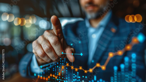 A businessman's gesture towards the arrow graph signifies a roadmap for corporate growth and success,generative ai