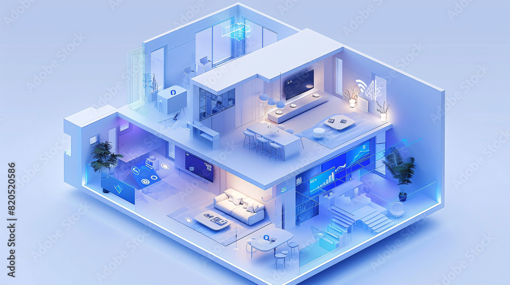 Within the sleek interior of an AI-augmented reality smart home, a person holds a remote control, managing modern smart home components with ease. The futuristic setting and minimalist color scheme Within the sleek interior of an AI-augmented reality smart home, a person holds a remote control, managing modern smart home components with ease. The futuristic setting and minimalist color scheme