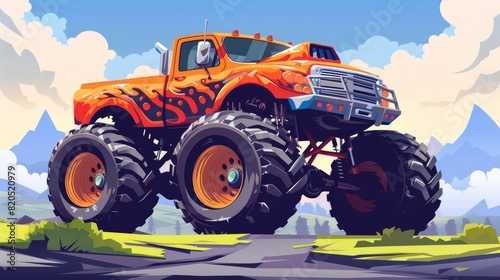 A colorful cartoon illustration of a monster truck.  