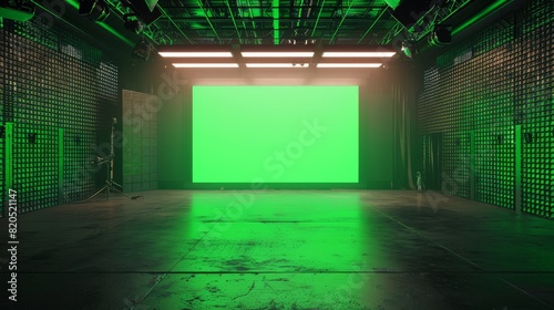 A virtual studio setup featuring a large empty video wall.

 photo