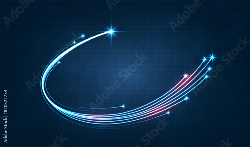 Blue light streak, fiber optic, speed line, futuristic background for 5g or 6g technology wireless data transmission, high-speed internet in abstract. internet network concept. vector design