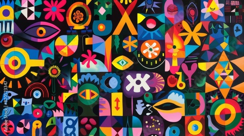 Vibrant Geometric Symbols Exploding in Psychedelic Colors