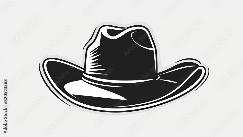 a black and white cowboy hat with a black band on a isolated background