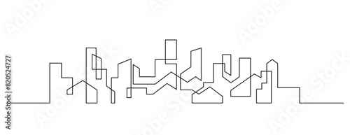 urban city building one line continuous panorama vector illustration for decoration,background,graphic,footer,etc.