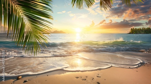 Art Beautiful sunrise over the tropical beach   Generative AI