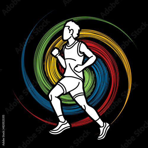 Running Action Movement Marathon Runner A Man Start Running Cartoon Sport Graphic Vector