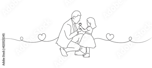 Happy father's day line art style vector. Illustration vector of father and daughter for father's day. Father and little kid line art vector illustration eps 10