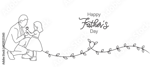 Happy father's day line art style vector. Illustration vector of father and daughter for father's day. Father and little kid line art vector illustration eps 10