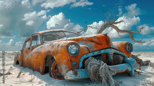 abandoned car in the snow