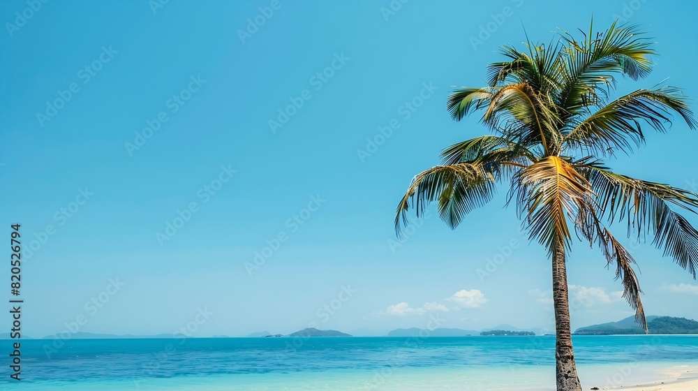 Summer palm tree  and Tropical beach with blue  sky background : Generative AI