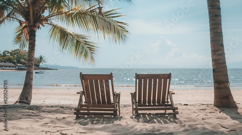 Beautiful beach Chairs on the sandy beach near the sea Summer holiday and vacation concept for tourism Inspirational tropical landscape : Generative AI