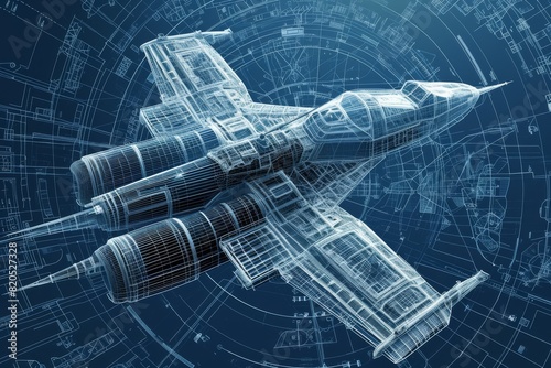 Intricate blueprints of a futuristic spaceship concept, Ai generated