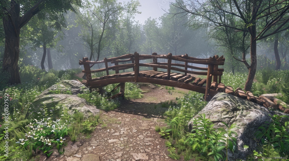 Old abandoned bridge in the middle of the forest. Generative AI Old abandoned bridge in the middle of the forest. Generative AI