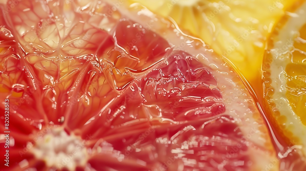 Closeup of sliced ripe grapefruit macro creative background : Generative AI Closeup of sliced ripe grapefruit macro creative background : Generative AI