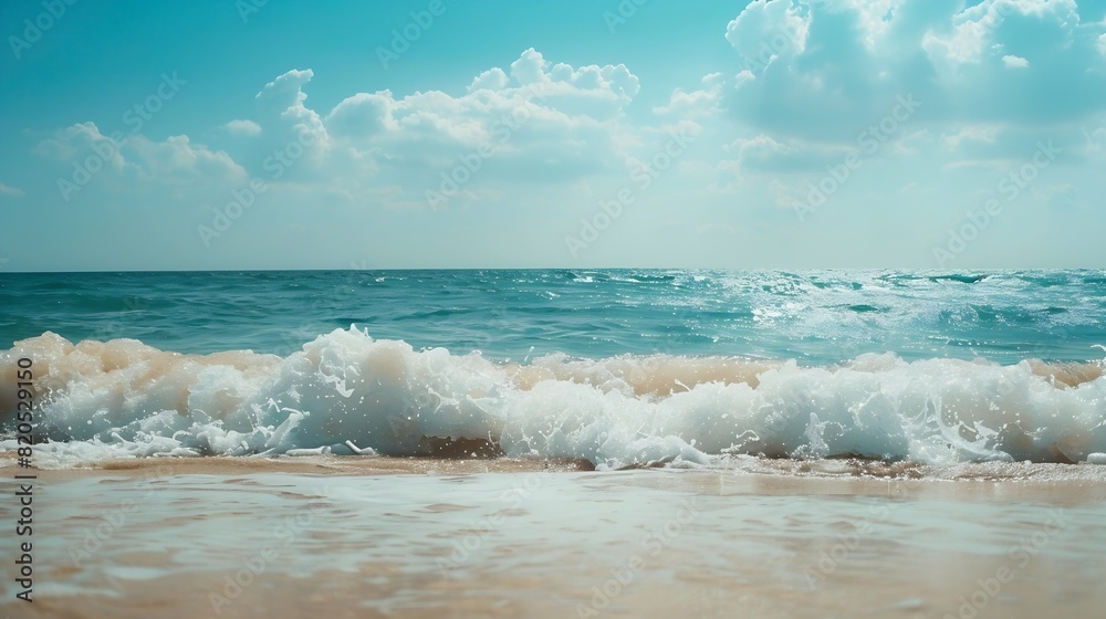 Fototapeta premium Nature landscape view of beautiful tropical beach and sea in sunny day Beach sea space area : Generative AI