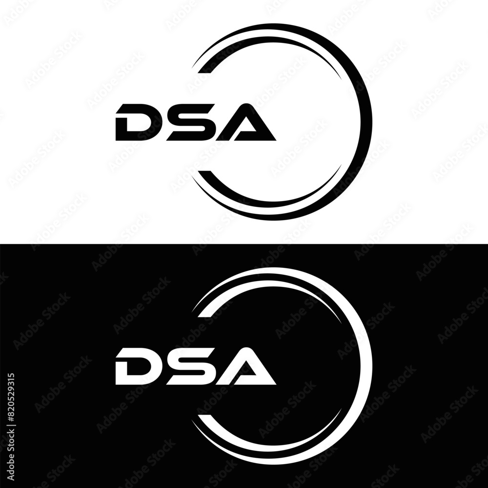 DSA logo. D S A design. White DSA letter. DSA, D S A letter logo design. D S A letter logo design in FIVE, FOUR, THREE, style. letter logo set in one artboard. D S A letter logo vector design.	
