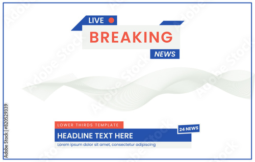 Design vector, a lower third and breaking news for broadcasting purposes, television media or live streaming, with a flat design style
