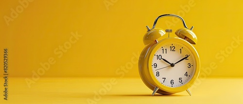 Classic alarm clock with ample copyspace on yellow background