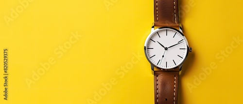 Classic wristwatch with clear copyspace on a yellow background