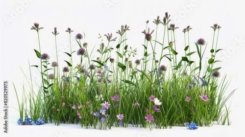 A field of flowers with a white background photo