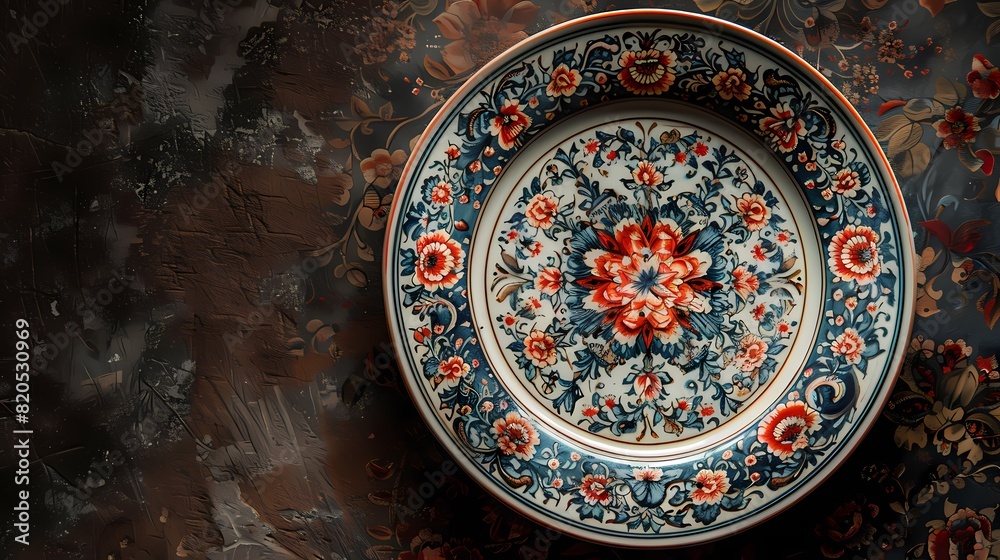 A Quranic verse written on a ceramic plate with delicate floral patterns, showcasing the fusion of art and spirituality, positioned on a solid background