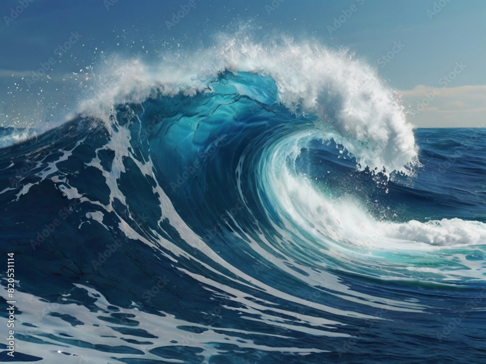 Large stormy sea wave in deep blueNature of the climate. in front. Large stormy sea wave in deep blueNature of the climate. in front.