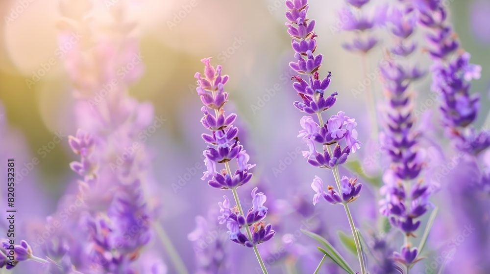 Fototapeta premium Lavender purple flowers closeup on a blurred background field : Generative AI