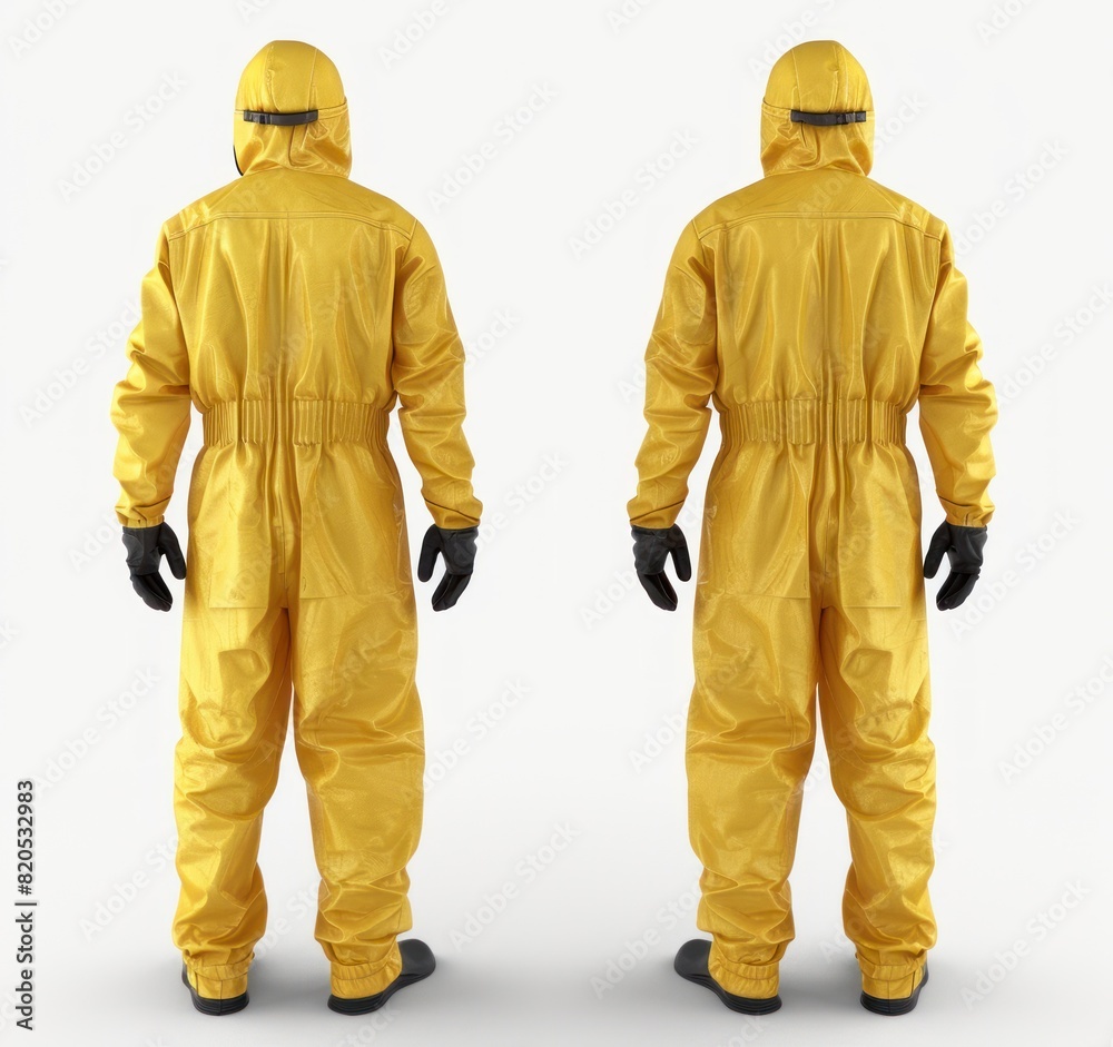 front and back view of young man in yellow uniform isolated on white background