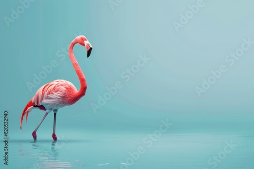 Pink Flamingo Standing on Blue Surface