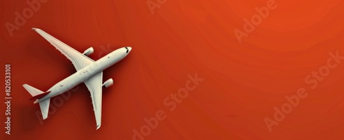 Airplane Flying in the Air on Red Background