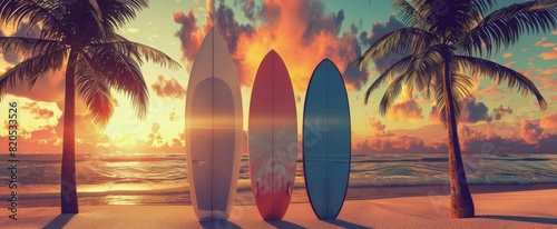 Surfboards on Sandy Beach