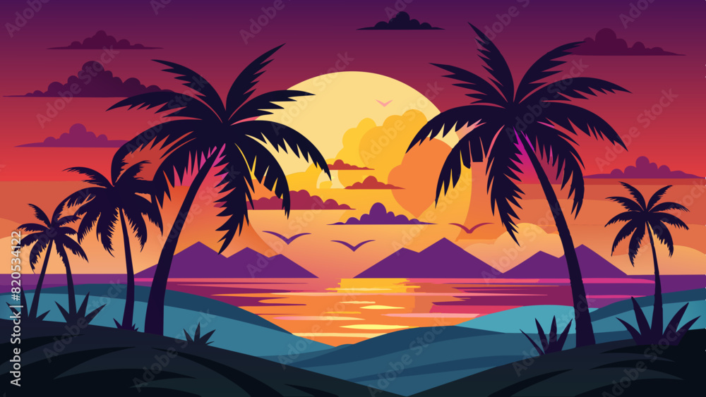 dark-palm-trees-silhouettes-on-colorful-tropical