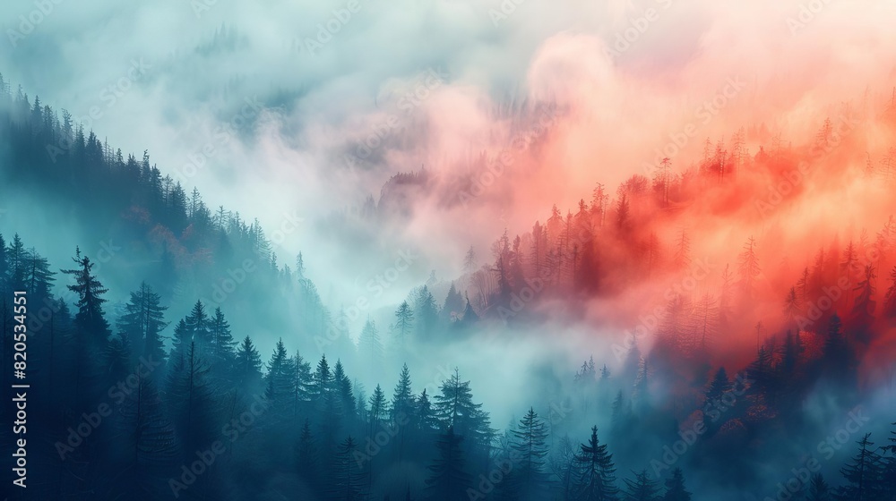 a mystical forest with a blue and red color scheme a mystical forest with a blue and red color scheme