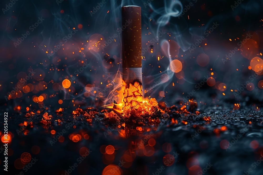 A single cigarette burns in the dark, casting a long shadow A single cigarette burns in the dark, casting a long shadow