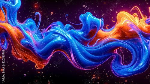 A colorful  flowing stream of paint with blue and orange swirls