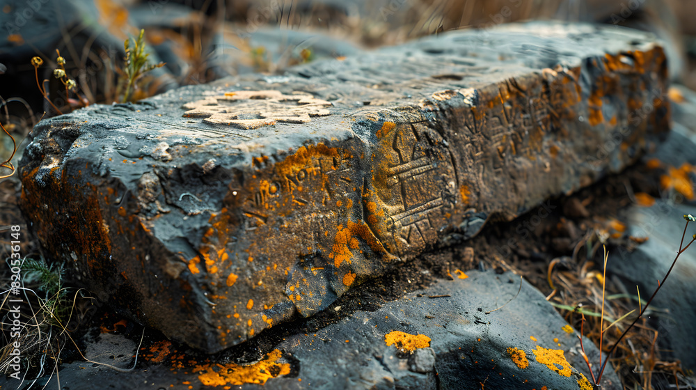 Close-up of ancient writings and symbols carved into stones Close-up of ancient writings and symbols carved into stones