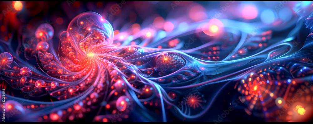 A colorful, abstract image of a spiral with many small dots