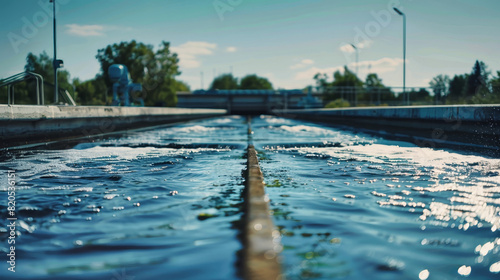 Water gracefully flows through a pipe in an industrial water treatment plant, symbolizing the importance of water conservation and ecological balance