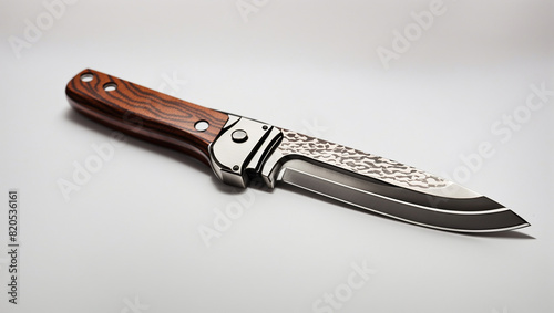 a fixed blade knife with a long, single-edged blade and a brown handle. photo