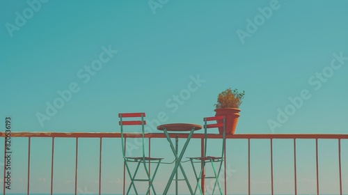 Table and Chairs on Balcony Overlooking City