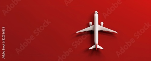 Airplane Flying in the Air on Red Background