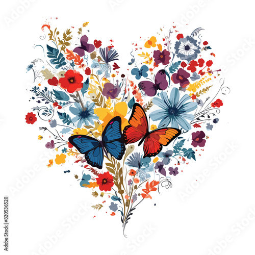 Watercolor love shape by butterfly illustration vector © Amazinart