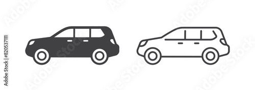 Off-roader car icons in line and solid styles, flat vector pictograms. Black and white designs perfect for showcasing strength and outdoor capabilities.