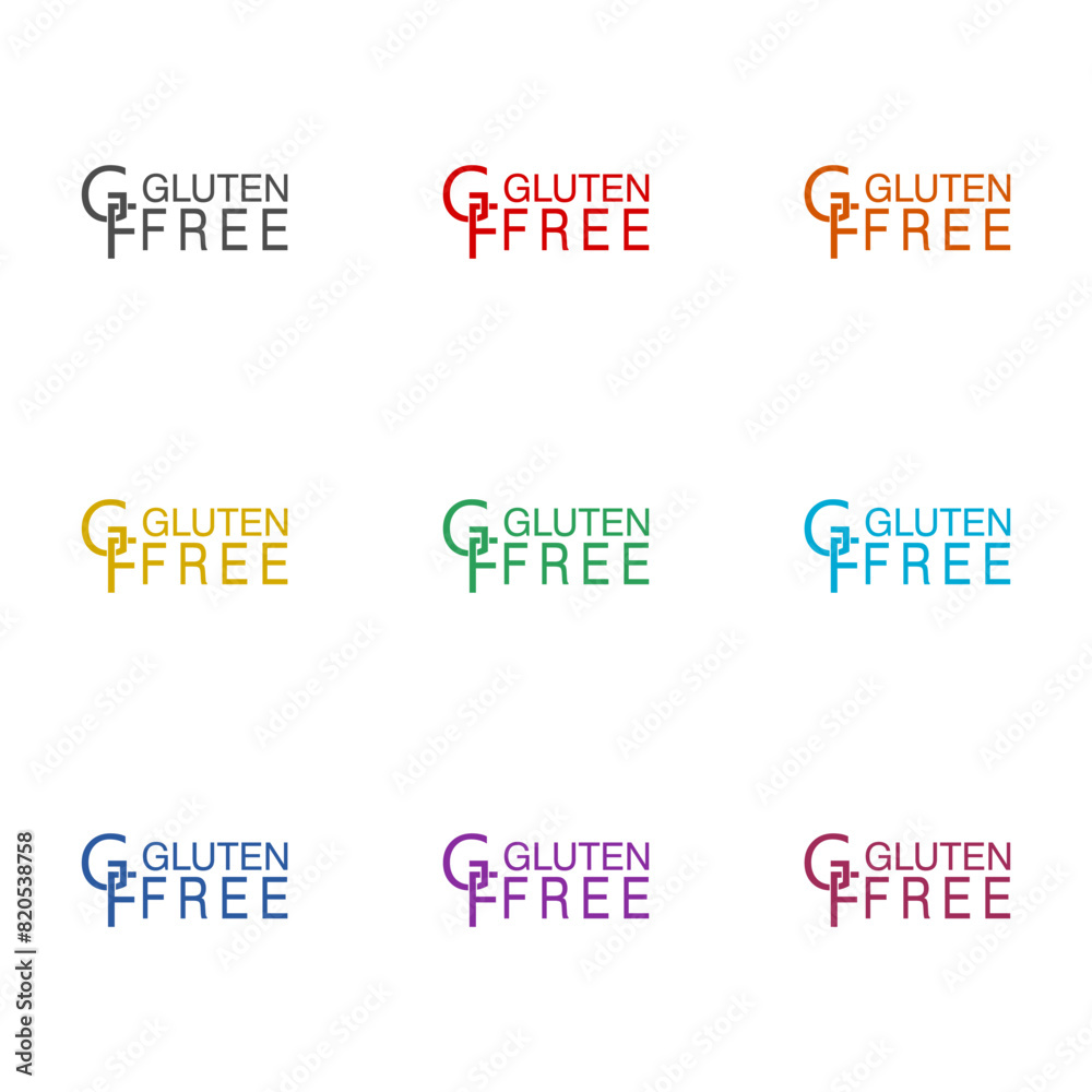 GF gluten free icon isolated on white background. Set icons colorful GF gluten free icon isolated on white background. Set icons colorful