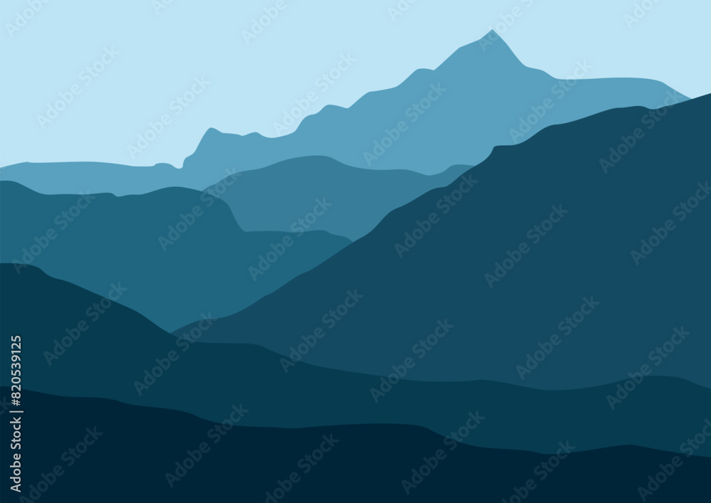 Landscape with mountains. Vector illustration in flat style.