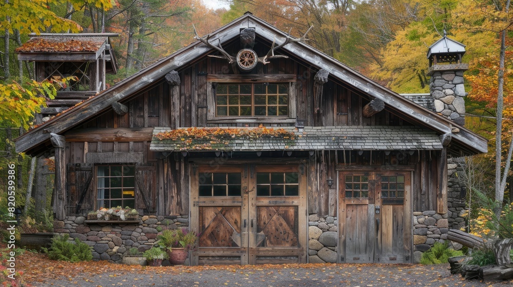 Retro wooden rustic old garage. Generative AI Retro wooden rustic old garage. Generative AI