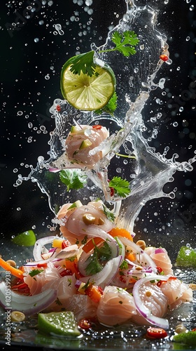 Ceviche, fresh fish marinated in lime juice with onions and cilantro, seaside Peruvian restaurant © peeradol