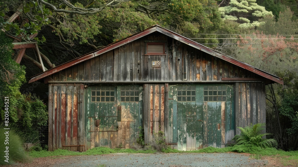 Retro wooden rustic old garage. Generative AI Retro wooden rustic old garage. Generative AI